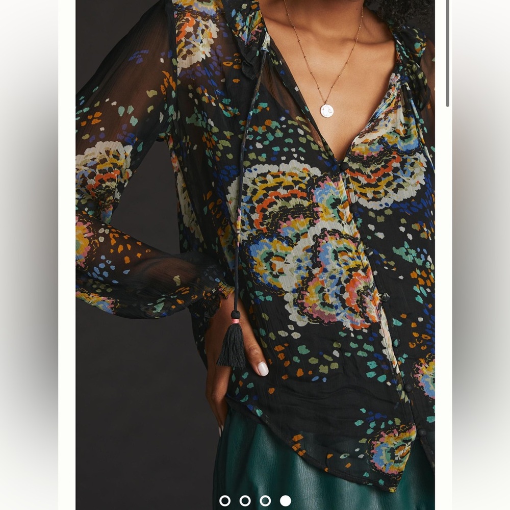 BRAND NEW with Tags By Anthropologie Black Motif Peasant Blouse Size XS Black